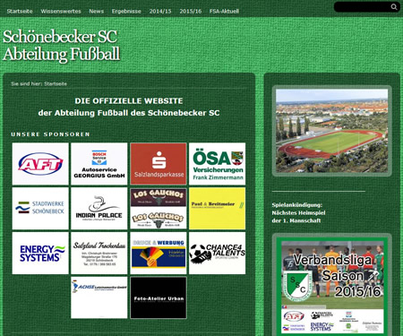 Screenshot der Homepage vom Schönebecker SC, aufgenommen am 04.03.2016