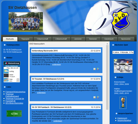 Screenshot der Homepage vom SV Dietzhausen, aufgenommen am 18.12.2014