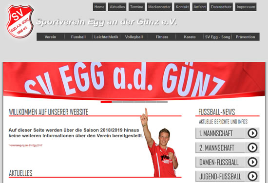 Screenshot der Homepage vom SV Egg, aufgenommen am 05.04.2019