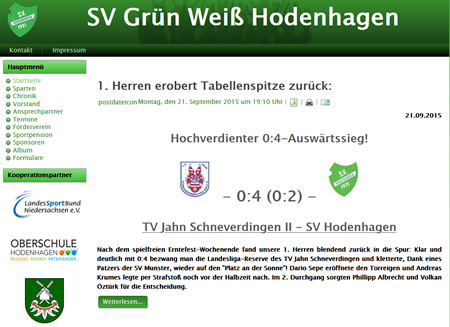 SV Grün Weiß Hodenhagen Webseite