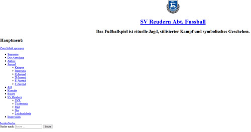 Screenshot der Homepage vom SV Reudern, aufgenommen am 10.06.2017