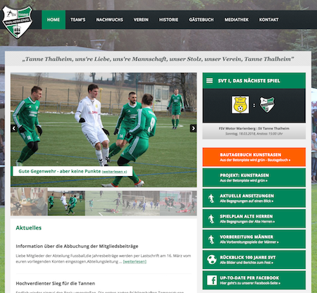 Screenshot der Homepage vom SV Tanne Thalheim, aufgenommen am 13.03.2018