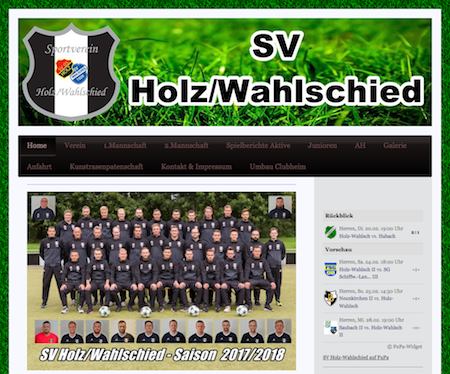 Screenshot der Homepage vom SV Holz Wahlschied, aufgenommen am 23.02.2018