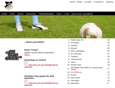 Screenshot der Homepage vom SVG Bleiburg, aufgenommen am 02.01.2012