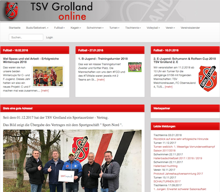 Screenshot der Homepage vom TSV Grolland, aufgenommen am 21.02.2018