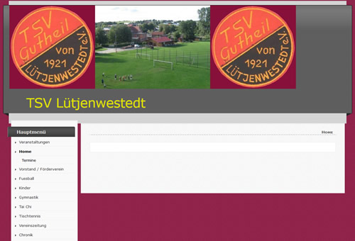 Screenshot der Homepage vom TSV Lütjenwestedt, aufgenommen am 27.03.2016