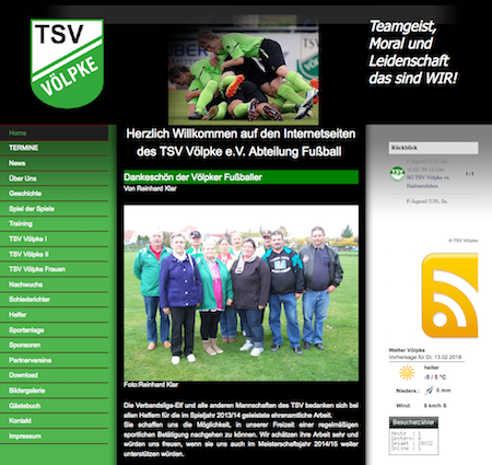 Screenshot der Homepage vom TSV Völpke, aufgenommen am 12.02.2018