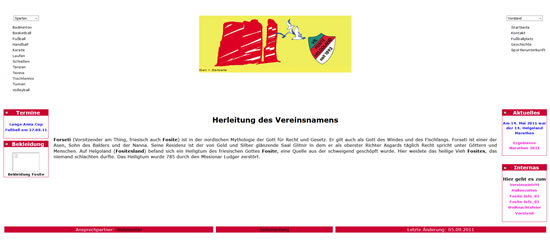 Screenshot der Homepage vom VfL Fosite Helgoland, aufgenommen am 05.09.2011