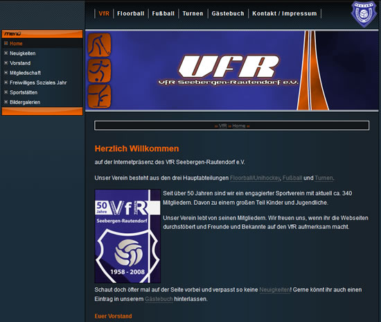 Screenshot der Homepage vom VfR Seebergen-Rautendorf, aufgenommen am 01.03.2016